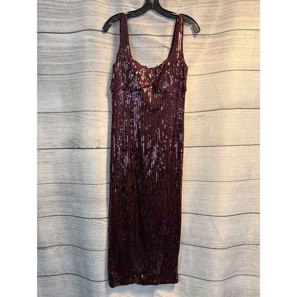 NWT Pilcro Anthropologie Sequin Burgundy Midi Dress With Front Slit Size S - Picture 1 of 4